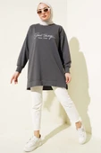 Something Baskılı İki İp Tunik Füme thumbnail 2