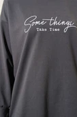 Something Baskılı İki İp Tunik Füme - 4