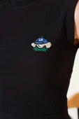 Ayıcık Nakışlı Kolsuz Crop Siyah - 4
