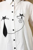 Kedi Nakışlı Gömlek Beyaz - 4