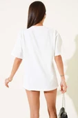 Önü Baskılı T-shirt Ekru - 3