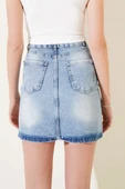 Yırtmaç Detaylı Mini Kot Etek Kot Mavisi thumbnail 3