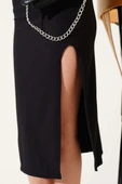 Balıkçı Yaka Yırtmaçlı Kaşkorse Midi Elbise Siyah thumbnail 4