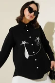 Kedi Nakışlı Gömlek Siyah - 2