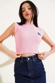 Ayıcık Nakışlı Kolsuz Crop Pembe thumbnail 1