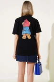 Ön Arka Ayıcık Baskılı T-shirt Siyah - 3