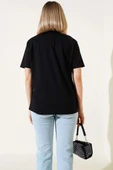 Önü Kuş Baskılı Basic T-shirt Siyah - 3