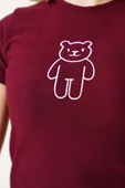 Ayıcık Desenli Nakışlı Kaşkorse Bluz Bordo thumbnail 4