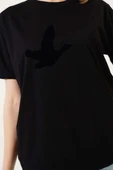 Önü Kuş Baskılı Basic T-shirt Siyah - 4
