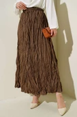 Kırışık Pileli Etek Taba - 1