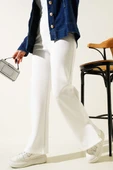 Paça Yırtmaçlı Scuba Pantolon Beyaz - 2