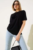 Önü Kuş Baskılı Basic T-shirt Siyah - 1