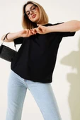 Önü Kuş Baskılı Basic T-shirt Siyah - 2