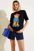 Ön Arka Ayıcık Baskılı T-shirt Siyah - 2