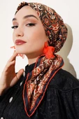 Hint Motifli Soft Eşarp Oranj - 1