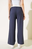 Loyşa Şeritli Geniş Paça Pantolon Füme - 3