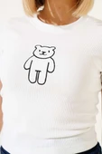 Ayıcık Desenli Nakışlı Kaşkorse Bluz Ekru - 4