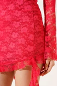 Sırt Dekolteli Dantelli Mini Elbise Kırmızı thumbnail 4
