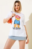 Ön Arka Ayıcık Baskılı T-shirt Beyaz thumbnail 3