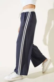 Loyşa Şeritli Geniş Paça Pantolon Füme - 1