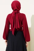 Bilek Lastikli Çapraz Büzgülü Bluz Bordo thumbnail 3