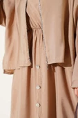 Bel Lastikli Düğme Detaylı Elbise Takım Latte thumbnail 4