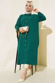 Tahta Düğmeli Ağaç Kabuğu Uzun Gömlek Zümrüt thumbnail 1