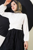 Bilek Lastikli Çapraz Büzgülü Bluz Ekru thumbnail 2
