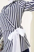 Yandan Bağlamalı Çizgili Kimono Lacivert - 4