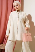 Dantel Şeritli Cepli İkili Takım Bej thumbnail 2