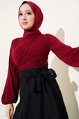 Bilek Lastikli Çapraz Büzgülü Bluz Bordo thumbnail 2