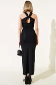 Boydan Bağlamalı Dekolteli Elbise Siyah thumbnail 3