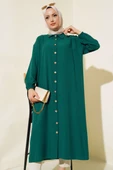 Tahta Düğmeli Ağaç Kabuğu Uzun Gömlek Zümrüt thumbnail 2