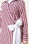 Yandan Bağlamalı Çizgili Kimono Bordo - 4