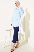 Yandan Bağlamalı Çizgili Kimono Mavi - 2