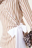 Yandan Bağlamalı Çizgili Kimono Camel - 4