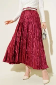 Saten Kırışık Etek Bordo thumbnail 1