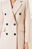 Kruvaze Yaka Düğmeli Astarlı Blazer Ceket Taş - 4