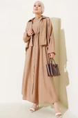 Bel Lastikli Düğme Detaylı Elbise Takım Latte thumbnail 1