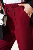 Bel Lastikli Çımalı Bol Paça Pantolon Bordo thumbnail 4