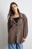 Oversize Cepli Modal Gömlek Kahve thumbnail 1