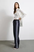 Beli Lastikli Çift Şeritli Pantolon Lacivert - 4