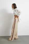 Beli Lastikli Çift Şeritli Pantolon Bej - 4