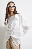 Oversize Cepli Modal Gömlek Beyaz thumbnail 4