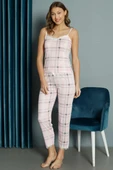 İp Askılı Ekose Desenli Pijama Takımı Pembe thumbnail 2