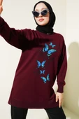 Kelebek Baskılı İki İplik Tunik Bordo - 1