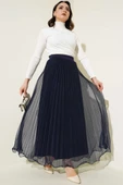 Bel Lastikli Pileli Fırfırlı Tül Etek Lacivert - 2