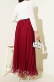 Bel Lastikli Pileli Fırfırlı Tül Etek Bordo - 3