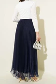 Bel Lastikli Pileli Fırfırlı Tül Etek Lacivert - 3