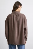 Oversize Cepli Modal Gömlek Kahve thumbnail 6